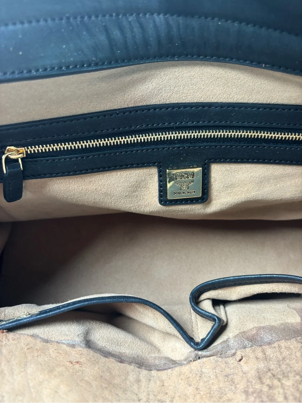 MCM Metallic Gold Visetos Kathy Double Zip Tote